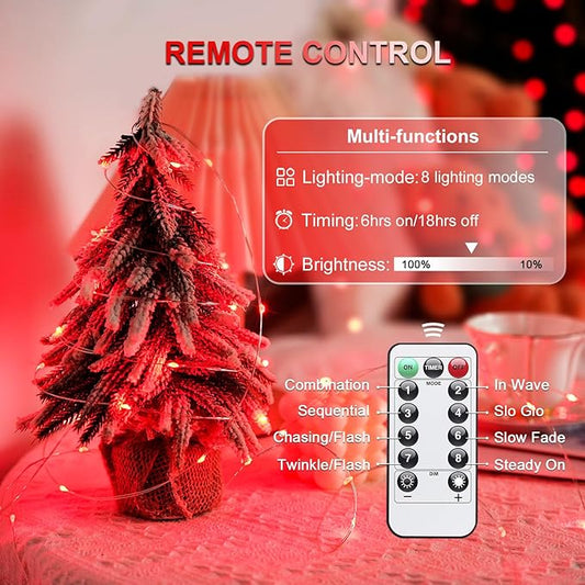JMEXSUSS 2 Pack Red Fairy Lights Battery Operated, Total 200 LED 66ft Red String Lights Battery Powered with Remote, 8 Modes Christmas Lights for Tree Indoor Outdoor Wreath Bedroom Halloween Decor
