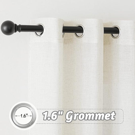 RYB HOME Semi Sheer Linen Curtains for Nursery Kids Room, Semi Transparent Breathable Privacy Wide Compatibility Washable for Laundry Room Bathroom, W 60 x L 95 inches, Linen, 1 Panel