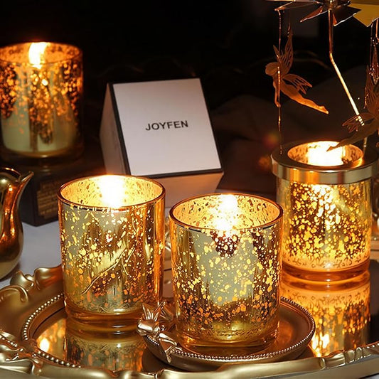 Gold Votive Candle Holders Set of 24 - Speckled Mercury Gold Glass Candle Holder Bulk - Ideal Fall Decor for Boho Wedding Centerpiece Table,Halloween & Thanksgiving Decorations Indoor