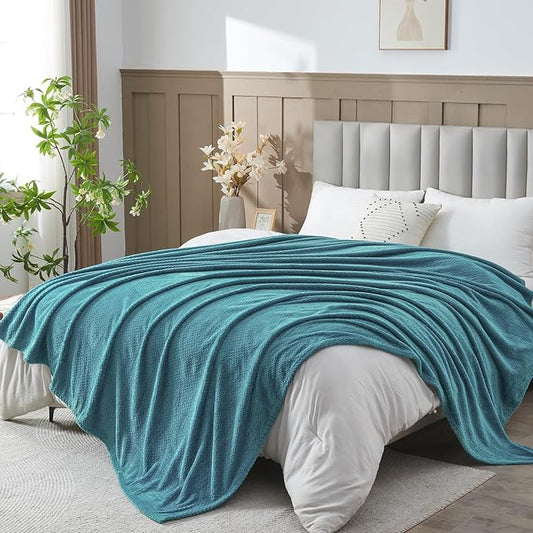 NEWCOSPLAY Super Soft King Blanket Dark Blue Premium Silky Flannel Fleece Leaves Pattern Lightweight Bed Blanket All Season Use (Dark Blue, King(90"x110"))