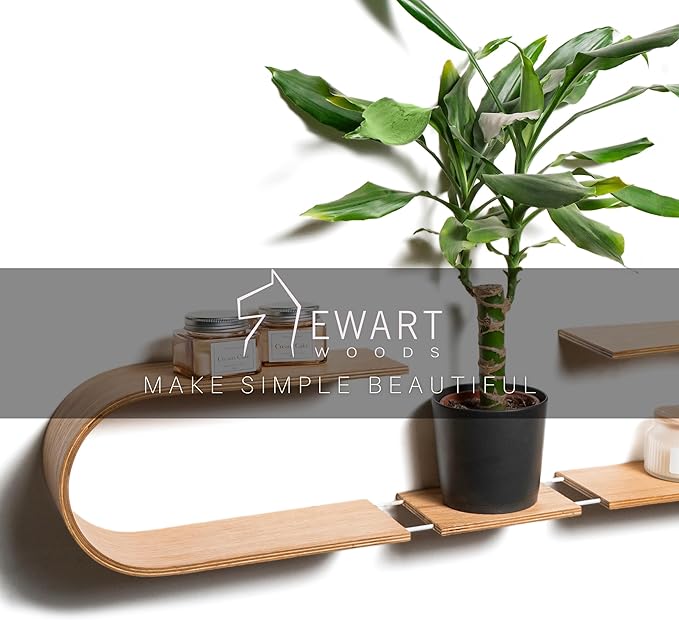 EWART WOODS Floating Wall Mounted Oval Shelf from Wood, Decorative Geometric Wooden Shelves for Candles, Unique Oak Hanging Display Decor (Oak)