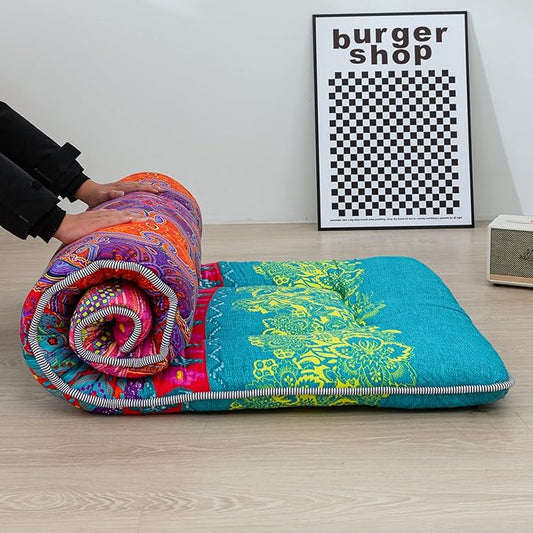 MAXYOYO Bohemian Floor Bed, Japanese Futon Mattress, Narrow Twin Single Bed, Foldable Roll Up Camping Cot for Adults