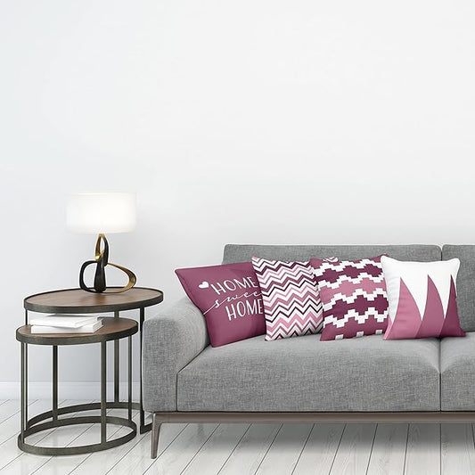 Ambesonne Modern Throw Pillow Cushion Case Pack of 4, Geometric Style Pattern of Triangles Zigzags Love Home Phrase Print, Modern Accent Double-Sided Digital Printing, 24", Dried Rose and Pale Pink