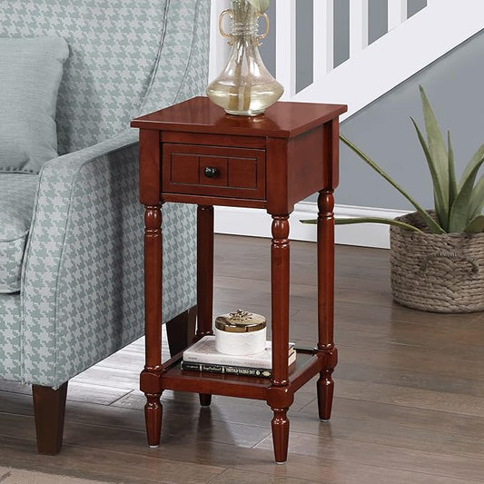 Convenience Concepts French Country Khloe 1 Drawer Accent End Table 14" - Traditional Farmhouse Side Table with Storage Drawer and Shelf for Living Room, Mahogany