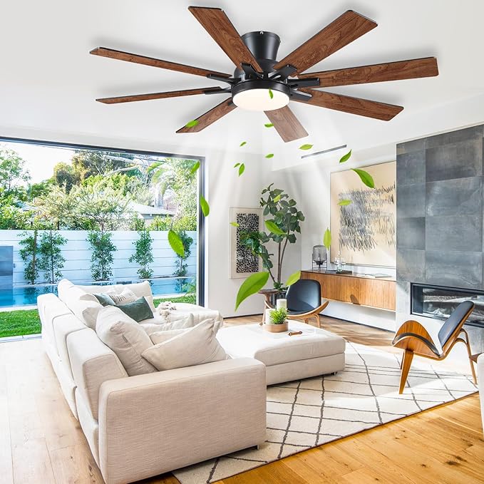 Ceiling Fans with Lights- 52" Low Profile Indoor Ceiling Fan with Light and Remote/APP Control, 8 Blade,Flush Mount, LED Dimmable DC Reversible Modern Ceiling Fan for Bedroom(Brown)
