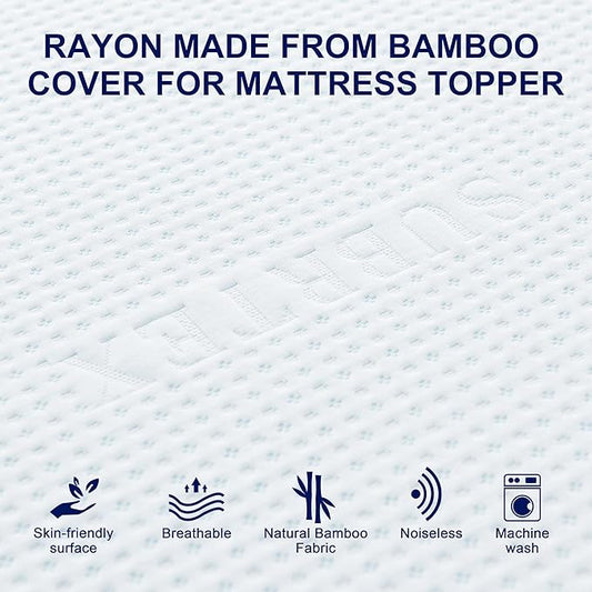 Subrtex 4 Inch Mattress Topper Cover (Only Cover) Mattress Topper Protector Bedding Rayon Made from Bamboo Removable Mattress Encasement with Zippers, Twin