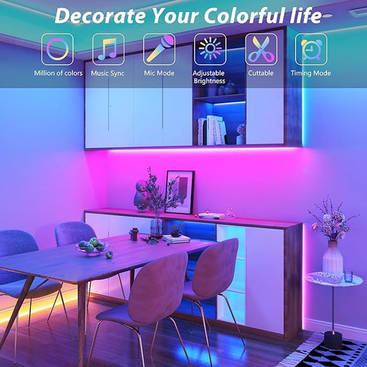 Led Lights for Bedroom 50ft Music Sync Color Changing Led Strip Lights with 60 Key Remote and App Control RGB Led Light Strip for Home Party Room Decoration