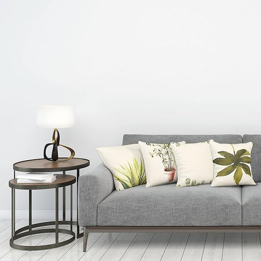 Ambesonne Botanical Throw Pillow Cushion Case Pack of 4, Minimalist Watercolor Painting Leaves Agave Branches Plant in a Pot, Modern Accent Double-Sided Digital Printing, 24", Fawn Pale Green White