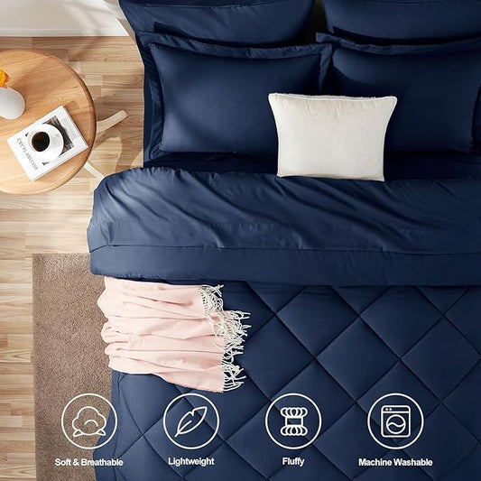 CozyLux Twin Comforter Set with Sheets Navy Blue - 5 Pieces Bed in a Bag Twin, All Season Bed Set for Girls and Boys, Bedding Set with Down Alternative Comforter, Sheets, Pillowcase & Sham