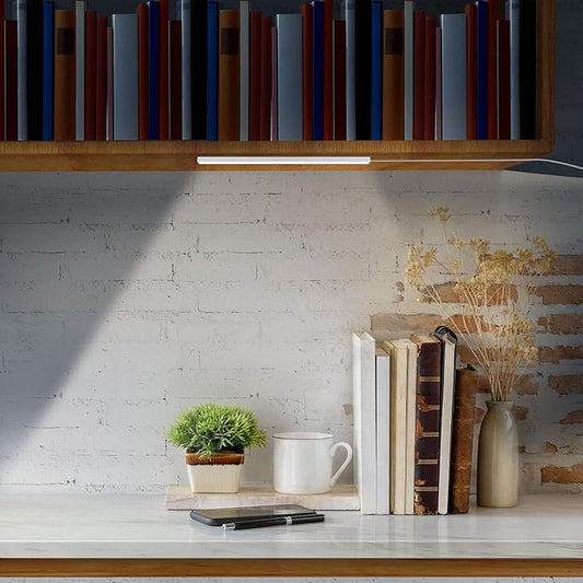 USB Powered Under Cabinet Lighting, 12" Tool-Free Mount Dimmable LED Strip for Pantry & Workspace
