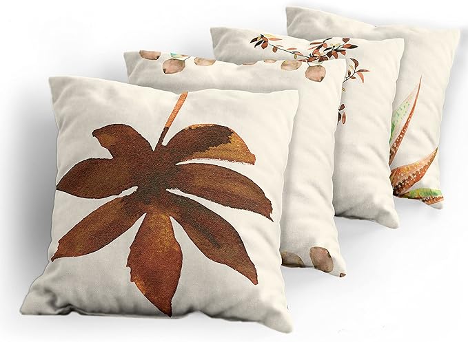 Ambesonne Botanical Throw Pillow Cushion Case Pack of 4, Minimalist Watercolor Painting Leaves Agave Branches Plant in a Pot, Modern Accent Double-Sided Digital Printing, 24", Chocolate and Pale Brown
