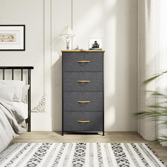 YITAHOME Storage Tower with 4 Drawers - Fabric Dresser, Organizer Unit for Bedroom, Living Room, Closets - Sturdy Steel Frame, Easy Pull Fabric Bins & Wooden Top
