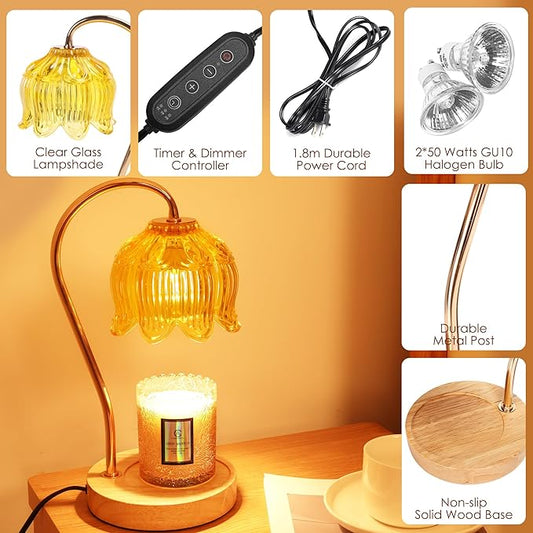 Dimmable Flower Candle Warmer Lamp with Timer - Compatible with Various Candles - Christmas & Mother's Day Gift for Women,Vintage Bedroom Home Decor