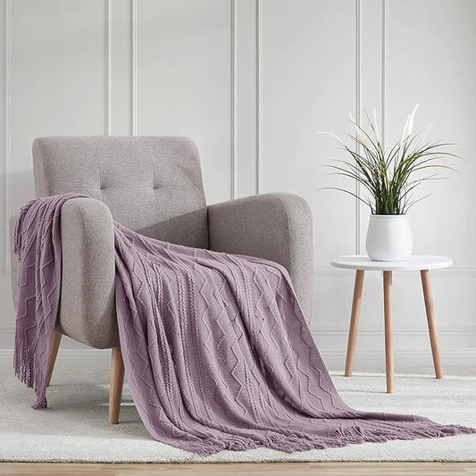 BOURINA Light Lavender Throw Blanket 50x60 Inches Throw Textured Solid Soft Sofa Couch Decorative Knit Blanket