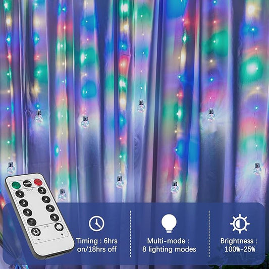 Minetom 200 LED Wishing Ball Curtain Lights - Fairy String Lights with Remote, USB Powered Waterproof for Christmas Wedding Party Bedroom Decoration, Multicolored