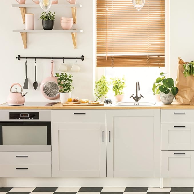 Ravinte 15 Pack Matte Black Cabinet Pulls, 5 Inch (128mm) Hole Center Slim Kitchen Handles, Square Drawer Pulls for Cabinets & Cupboards, Hardware