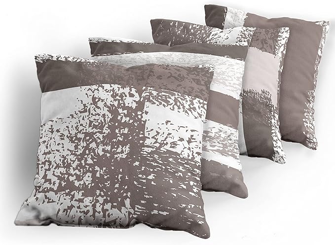 Ambesonne Grunge Throw Pillow Cushion Case Pack of 4, Abstract Design Simplistic Minimal Stripes Brushstrokes Contemporary, Modern Accent Double-Sided Digital Printing, 16", Taupe Grey and Dimgray