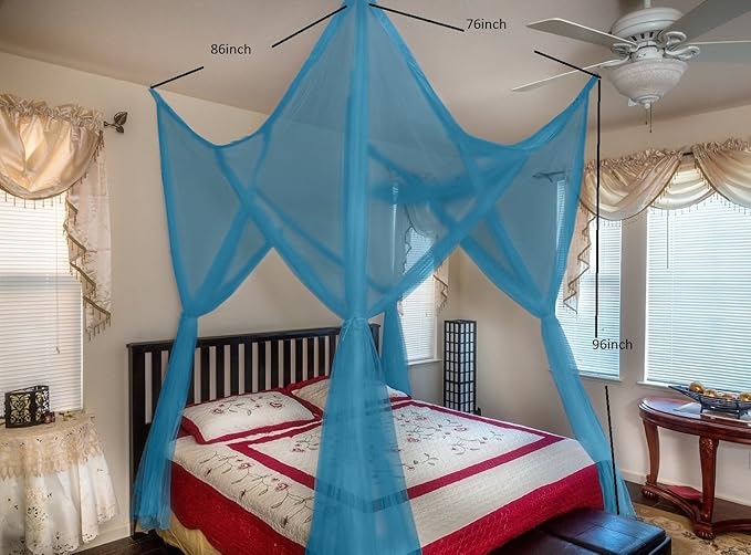 OctoRose Four Post Mosquito Net for Bed Canopy -Fits Queen, King, California King Beds-Indoor & Outdoor Use- Cream