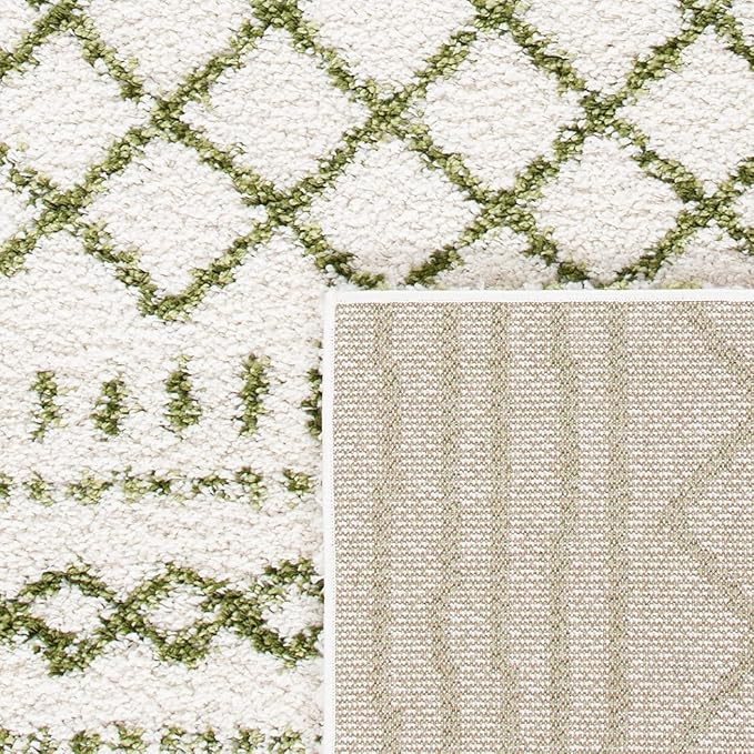 SAFAVIEH Arizona Shag Collection Area Rug - 6'7" x 9'2", Ivory & Green, Moroccan Design, Non-Shedding & Easy Care, 1.6-inch Thick Ideal for High Traffic Areas in Living Room, Bedroom (ASG741Y)