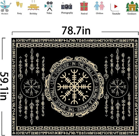 OSUNBD Nordic Vikings Tapestry Magical Runic Compass Wall Hanging Home Decor Vegvisir Runes Artwork Pagan Tapestry Art Hanging Decor Large Size 78.7”x59.1” for Bedroom Living Room Dorm