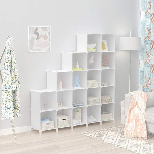 HOMIDEC 20-Cube Storage Shelf, Storage Bookcase Bookshelf with Metal Hammer, Storage Cubes Organizer Cabinet for Kids, Closet, Bedroom, Bathroom, (11.8x11.8x11.8 inch)