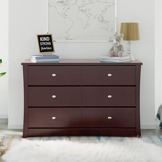 Storkcraft Crescent 6-Drawer Dresser (Espresso) – GREENGUARD Gold Certified, Brown Dresser for Bedroom, Kids & Nursery Storage Chest, Safety Interlocking Drawers, Pre-Installed Tracks, Kids Chest