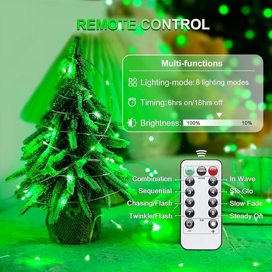 JMEXSUSS 2 Pack Green Fairy Lights Battery Operated, Total 400 LED 132ft Twinkle String Lights with Remote, 8 Modes Christmas Lights for Tree Fireplace Bedroom Indoor Outdoor Halloween Xmas Decor
