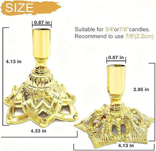 Candlestick Holders,Taper Candle Holder for Candlesticks Gold Plated Candle Metal Stick Candle Holders for Fireplace,Party, Dining,Wedding Decor,Fits 3/4 inch Thick Candle(Set of 2Pcs)