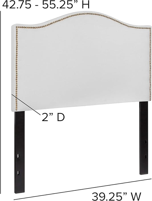 Flash Furniture Lexington Upholstered Twin Size Headboard with Accent Nail Trim in White Fabric