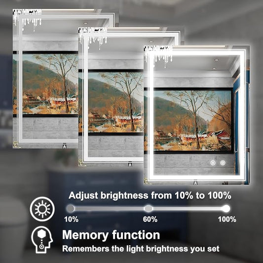 28x36 Inch LED Bathroom Mirror with Lights, Adjustable 3000K/4500K/6000K, Wall Mounted Lighted Bathroom Vanity Mirror, Memory Funtion, Stepless Dimmable, Anti-Fog, Horizontal/Vertical