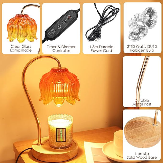 Flower Candle Warmer Lamp with Timer & Dimmer - Fits All Jar Scented Candles - Christmas & Mother's Day Gift for Women,Wife,Mom,Grandma