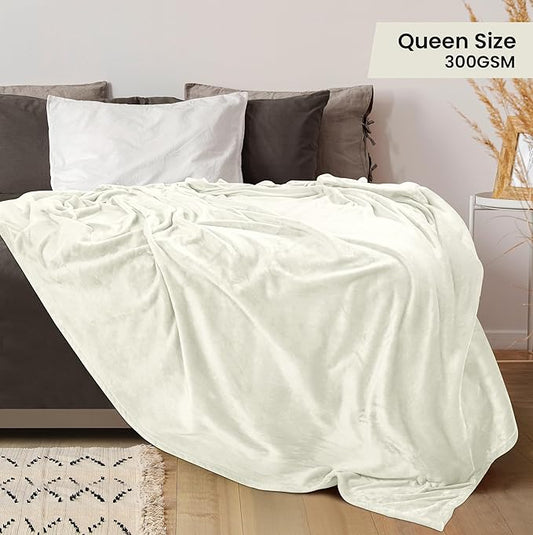 Utopia Bedding Fleece Blanket Queen Size Ivory 300GSM Luxury Fuzzy Soft Anti-Static Microfiber Bed Blanket (90x90 Inch)