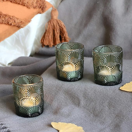 Woho Green Votive Candle Holders Set of 24, Green Glass Tealight Candle Holder for Christmas Party Decor, Tea Light Candle Holder Glass for Wedding Table Lovely Gift