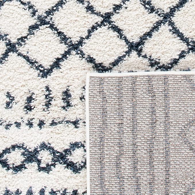 SAFAVIEH Arizona Shag Collection Area Rug - 5'1" x 7'6", Ivory & Slate, Moroccan Design, Non-Shedding & Easy Care, 1.6-inch Thick Ideal for High Traffic Areas in Living Room, Bedroom (ASG741M)