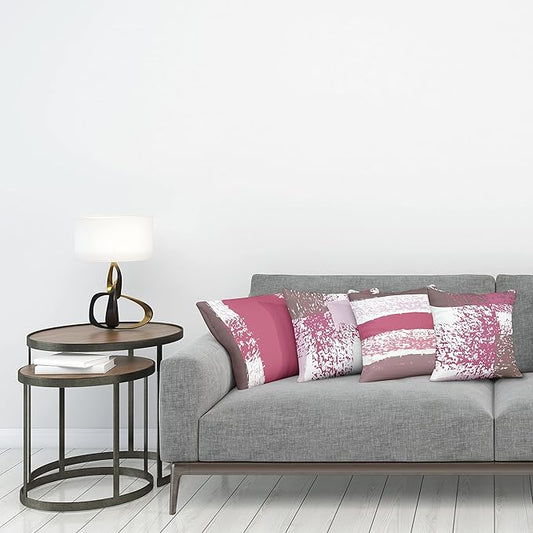 Ambesonne Grunge Throw Pillow Cushion Case Pack of 4, Abstract Design Simplistic Minimal Stripes Brushstrokes Contemporary, Modern Accent Double-Sided Digital Printing, 18", Pink Purpleblue Grey Pink