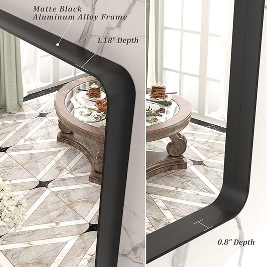 32x36 Inch Black Metal Framed Bathrrom Mirror for Wall, Black Rounded Rectangle Mirror, Matte Black Bathroom Vanity Mirror, Anti-Rust, Tempered Glass, Hangs Horizontally or Vertically