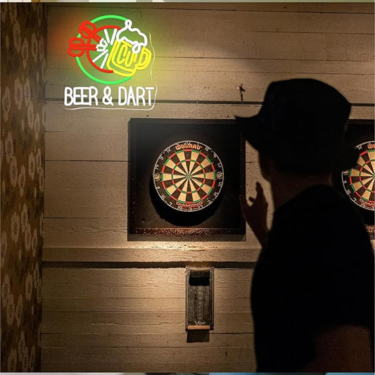 Beer & Dart Neon Sign – Fun Bar Wall Light with Dartboard and Beer Mug Design LED Decor for Game Room, Pub, or Man Cave, USB Powered, 5V/2A,Dimmable