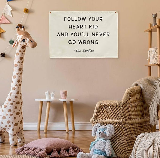 Mental Health Inspirational Rectangular Banner Flag Wall Sign Decor Gift for Boy Girl Kid Teen,Classroom Therapy Office Homeschool Reading Room Bedroom -Follow Your Heart Kid-Birthday Christmas Gift