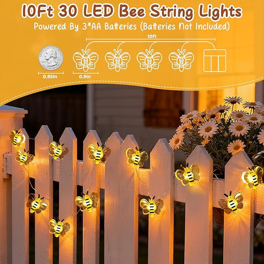 Coquimbo Bee Lights Room Decor, Christmas Gifts for Women Teen Girls Boys, 10ft 30 LED Cute Honey Bee String Fairy Lights Battery Operated, Bee Decorations for Bedroom Dorm Classroom Plants Wedding