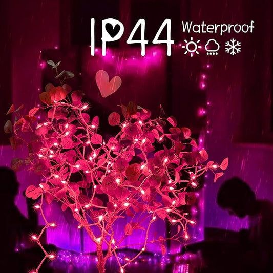 Christmas Pink Mini String Lights - 100 Count 25 Feet Detachable Incandescent Bulb Waterproof Fairy Lights Plug in for Indoor Outdoor Party Patio Xmas Tree Valentine's Day Decoration, White Wire