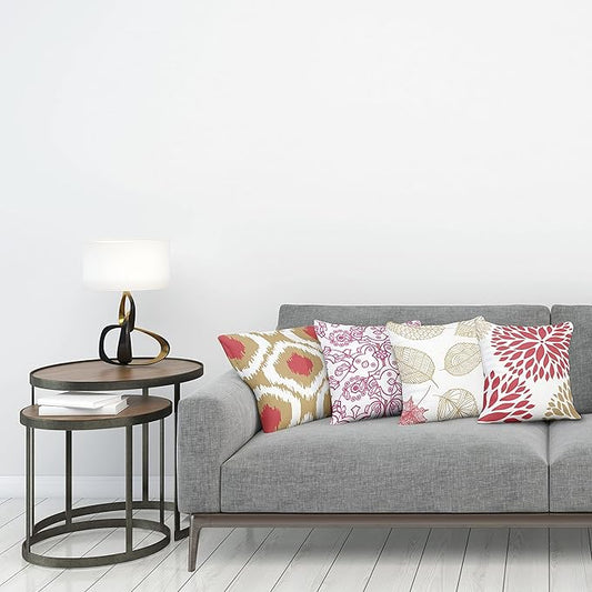 Ambesonne Vintage Throw Pillow Cushion Case Pack of 4, Bohemian Ornamental Leaves Dahlia Pattern Geometric Art Curlicue Motif, Modern Accent Double-Sided Digital Printing, 18", Dark Pink and Camel