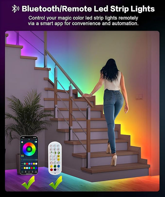 Tenmiro Upgraded Smart IC 32.8ft LED Lights for Bedroom, Multiple Colors on One Line LED Strip Lights, Bluetooth APP Control Music Sync Color Changing Strip Lights for Room Home Party Decoration