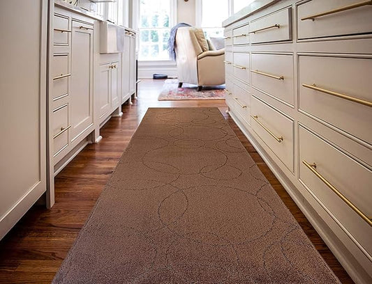 Custom Size Modern Geometric Pattern Carpet Runner Rug for Hallways, Slip Resistant Latex Rubber Backed, 31 inch Wide X Customized Length, Circles Brown, 31 inch X 9 feet