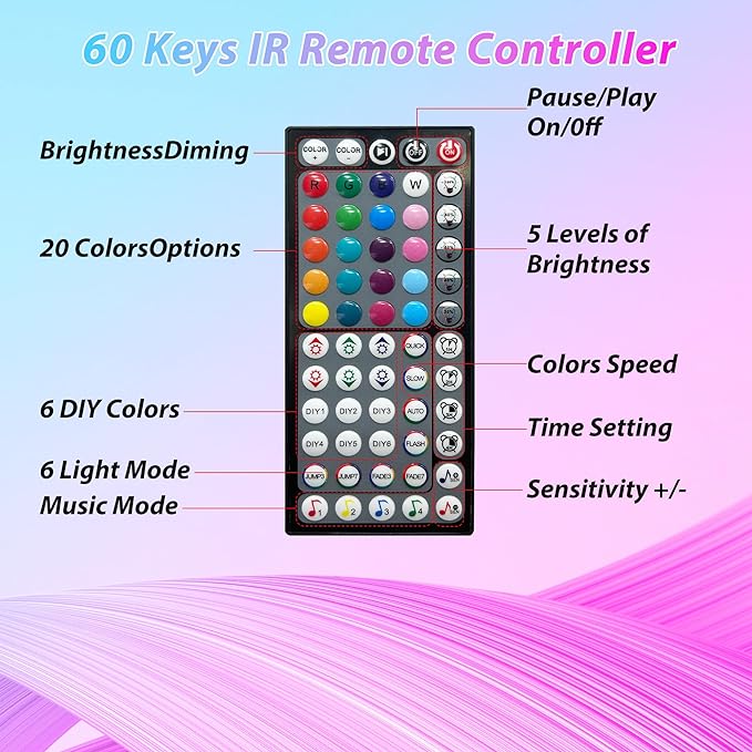 Led Lights for Bedroom 300ft Music Sync Color Changing Led Strip Lights with 60 Key Remote and App Control RGB Led Light Strip for Home Party Room Decoration