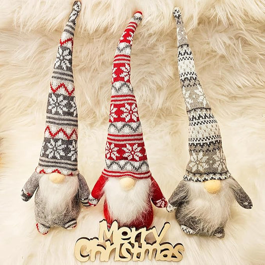 Gnome Christmas Ornaments, Handmade Swedish Tomte Gnomes Plush Scandinavian Santa Elf Table Ornaments Christmas Decoration Home Decor (Wool Snowflake, Set of 3)