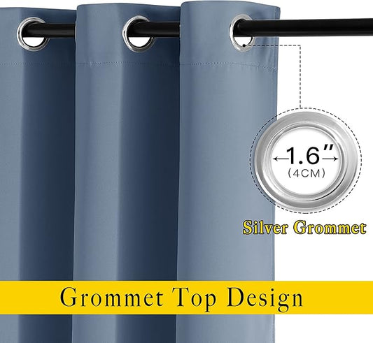NICETOWN Blackout Curtain Drapes for Living Room - Decorative Thermal Insulated Solid Grommet Top Room Darkening Window Treatments for Kids (Stone Blue, 1 Pair, 46 x 72-Inch)