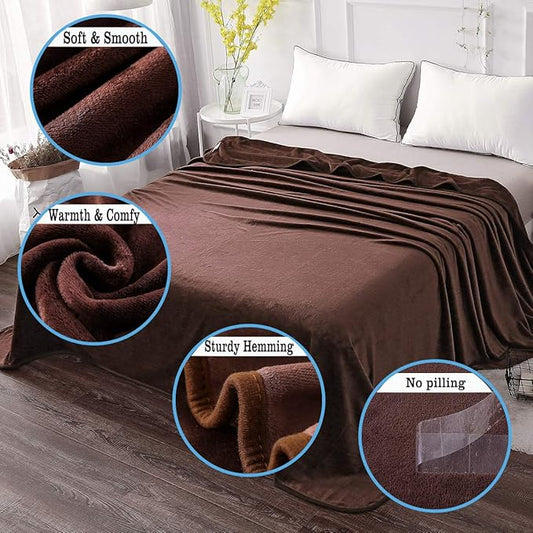 HOZY Soft Blanket King Size Fleece Warm Fuzzy Throw Blankets for The Bed Sofa Lightweight 350GSM Chocolate 90"*108"