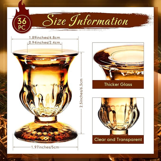 Foaincore 36 Pcs Candlestick Holders Bulk 2.5 Inch Taper Candle Holder for Table Centerpiece Thick Glass Ritual Candle Stand for Wedding Christmas Valentines Festival Party Decorations(Gold)