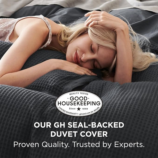 Bedsure Cotton Duvet Cover Set - 100% Cotton Waffle Weave Charcoal Duvet Cover Oversized King Size, GentleSoft™ and Breathable Bedding Set for All Season, 3 Pieces, 120"x98"