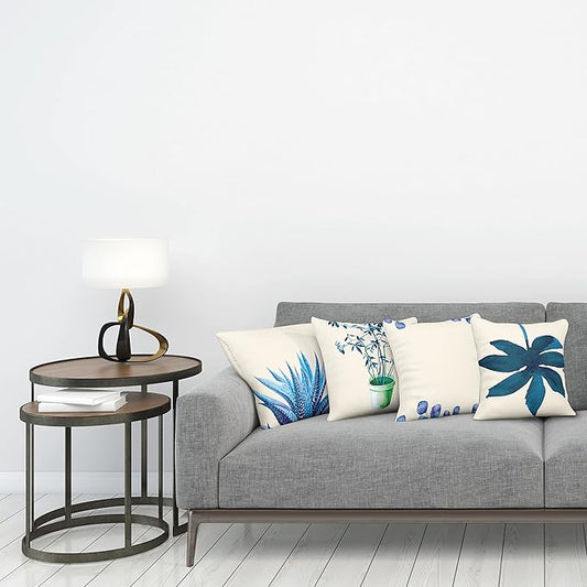 Ambesonne Botanical Throw Pillow Cushion Case Pack of 4, Minimalist Watercolor Painting Leaves Agave Branches Plant in a Pot, Modern Accent Double-Sided Digital Printing, 20", Dark Turquoise Ceil Blue